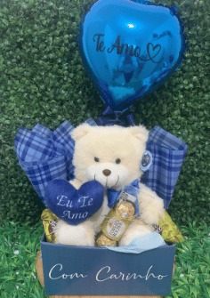 Cesta Masculina com Urso e Ferrero Rocher (Sob Encomenda)