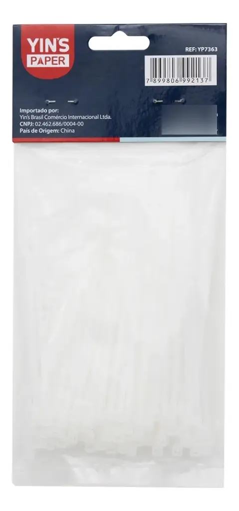 Abraçadeira Nylon 2,5mm X 100mm Branca - Yins unidade
