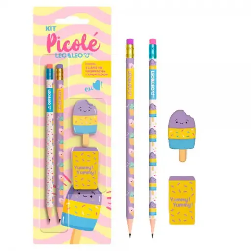 LAPIS LEONORA PICOLÉ 2 LÁPIS + APONTADOR + BORRACHA CARTELA C/4