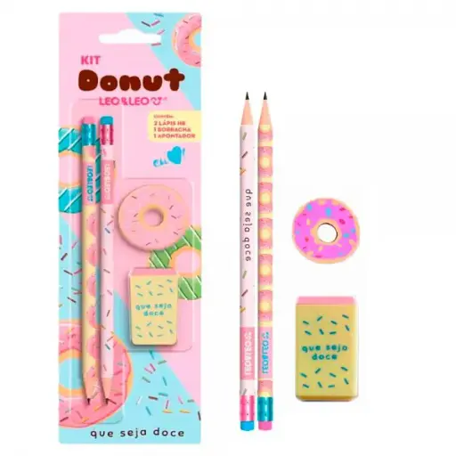 LAPIS LEONORA DONUT 2 LÁPIS + APONTADOR + BORRACHA CARTELA C/4