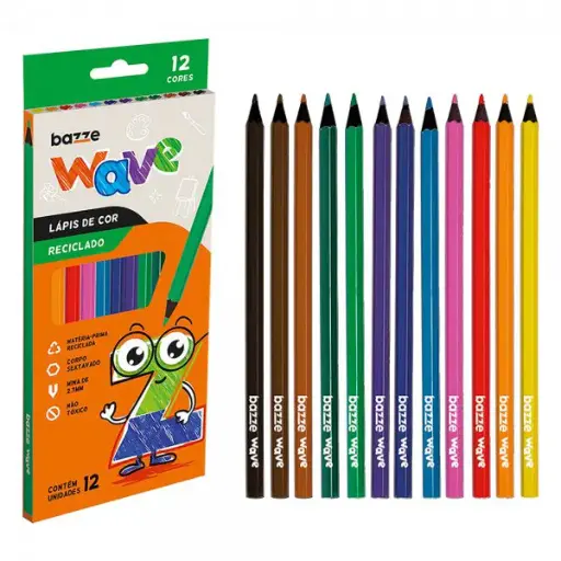 [lápis] LAPIS 12 CORES BAZZE WAVE ECO SEXTAVADO